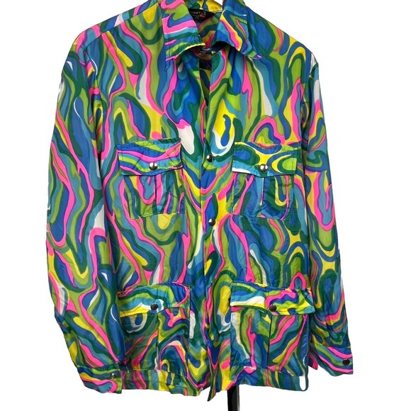 Psychedelic Mod Jacket Vintage 60s Nortex Medium Windbreaker Pop Art USA Made - Picture 1 of 6